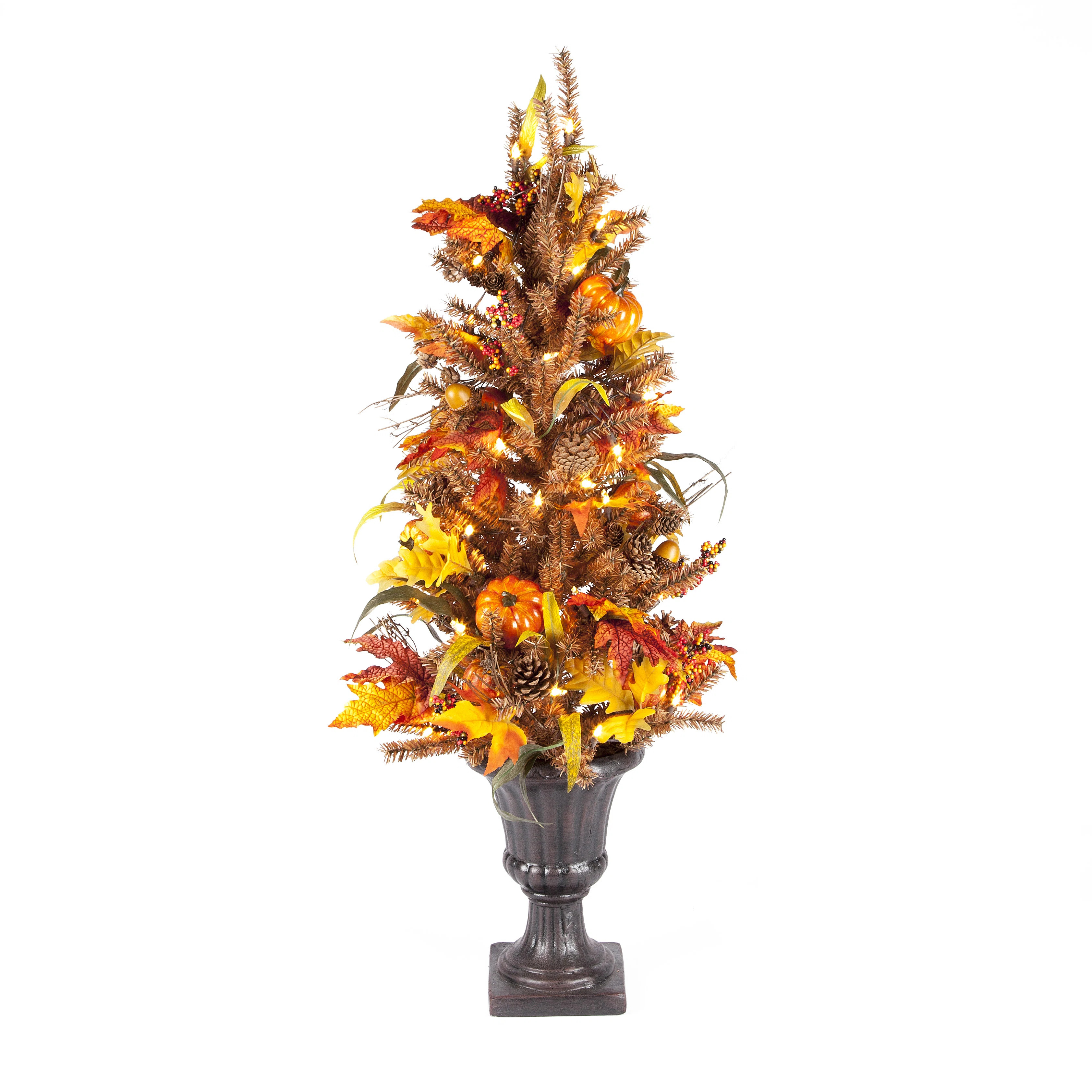 46 In. Pre Lit Fall Porch Tree With Pumpkin Pinecones And Berries | Wayfair North America
