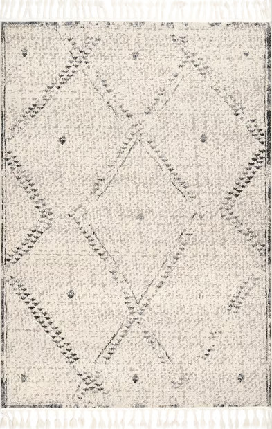 Ivory Moroccan Trellis Tassel Area Rug | Rugs USA