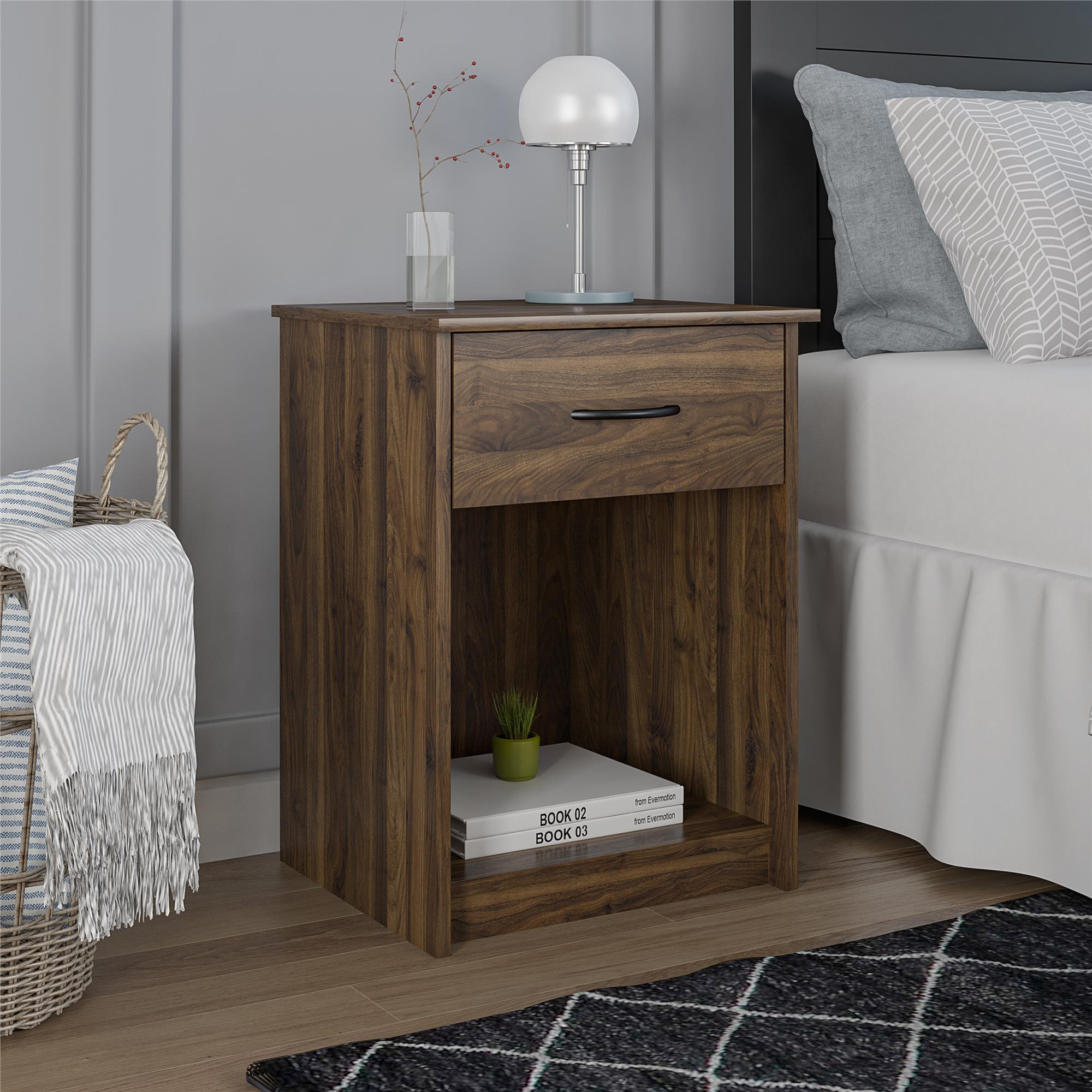 Mainstays Classic Nightstand with Drawer, Walnut | Walmart (US)