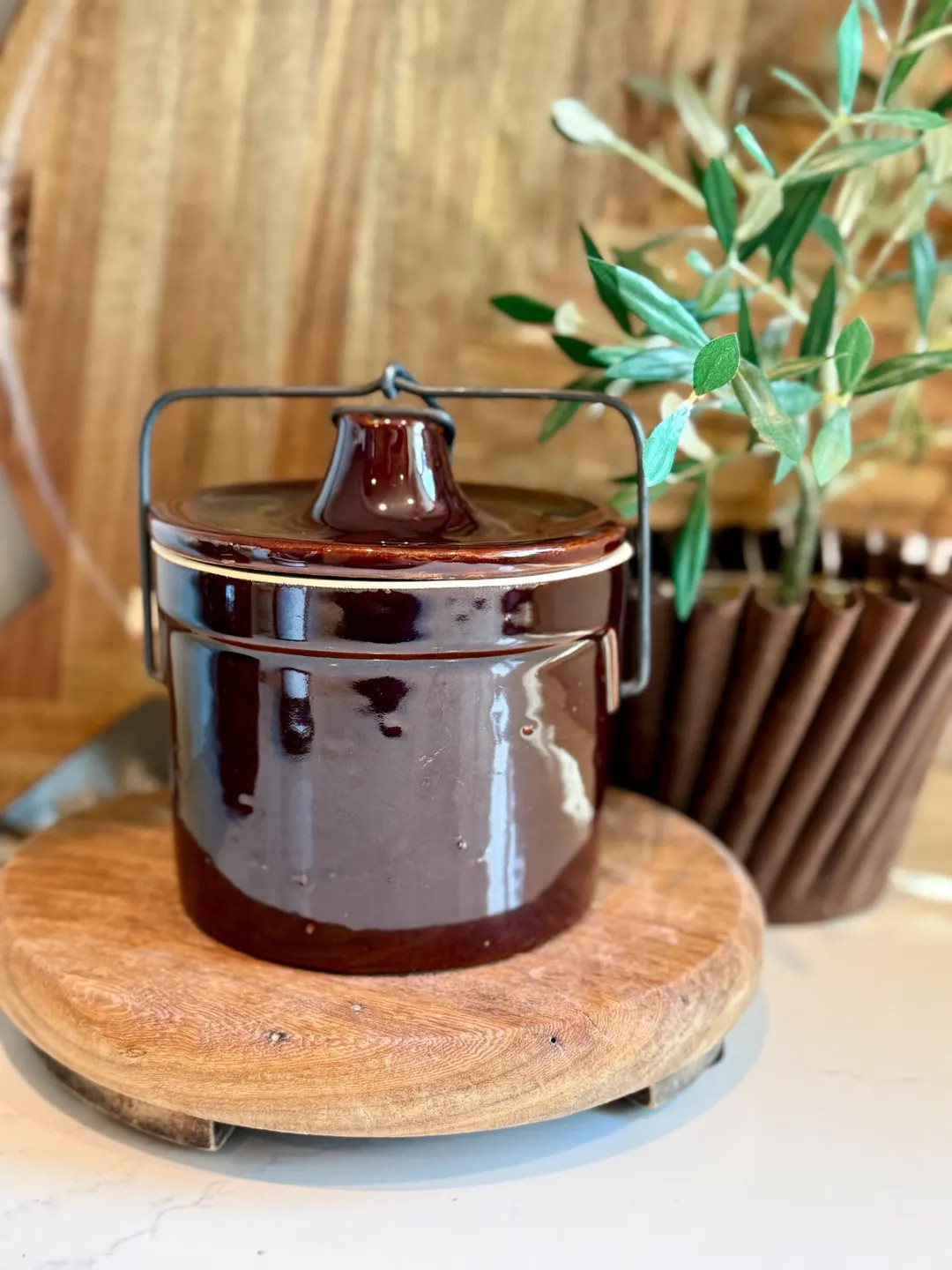 Vintage Stoneware Butter Crock: Rustic Brown Glaze, Utensil Holder - Etsy | Etsy (US)