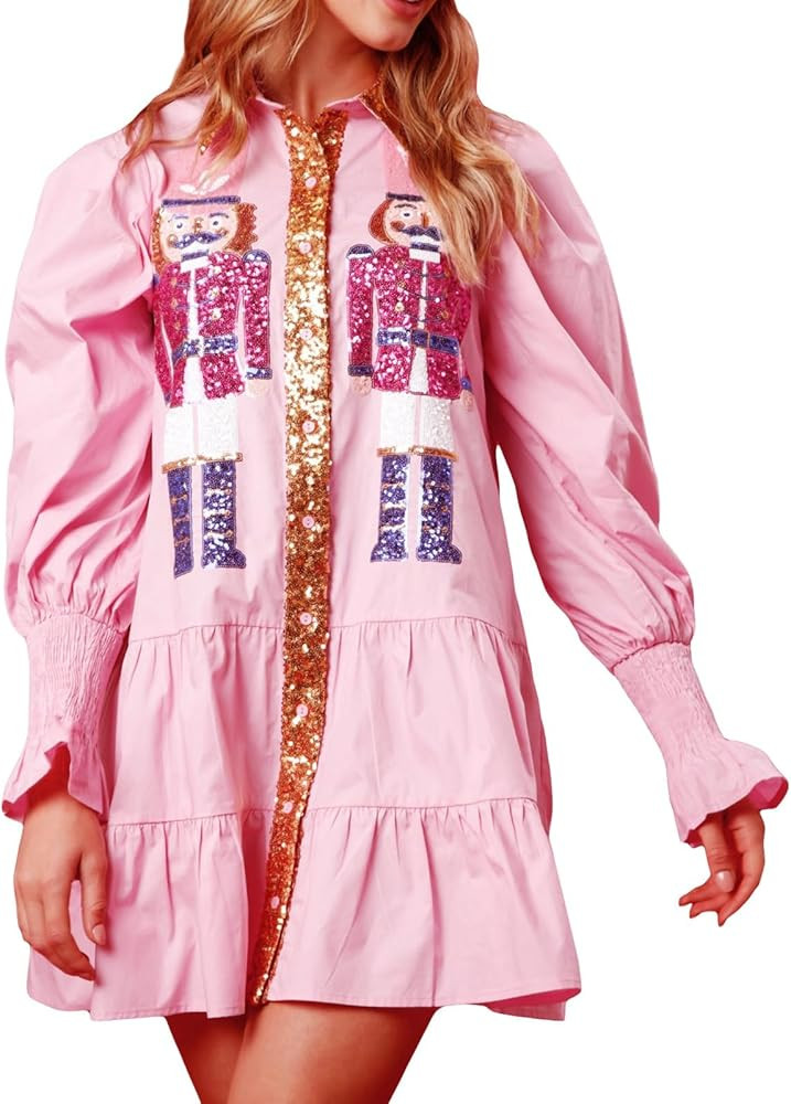 CosTribe Women Christmas Sequin Skirt Nutcracker Sweatshirt T-Shirt Dress Holiday Party Long Slee... | Amazon (US)