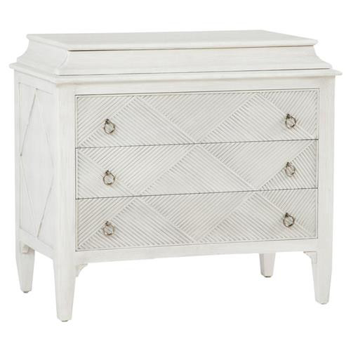 Gabby Marilyn Coastal White Oak Wood Nickel Pull Patterned 4 Drawer Nightstand | Kathy Kuo Home