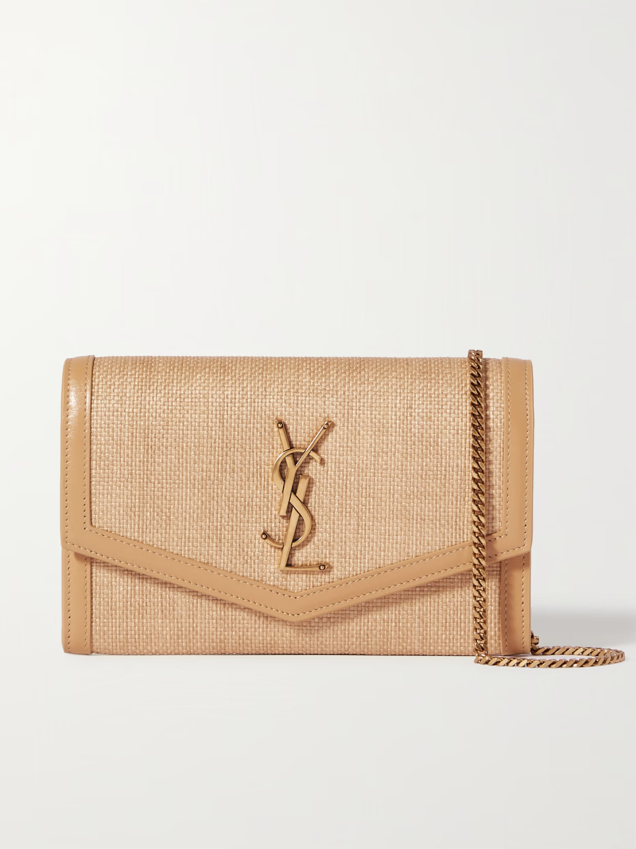 SAINT LAURENT - Uptown Leather-trimmed Raffia Shoulder Bag - Beige | NET-A-PORTER (UK & EU)