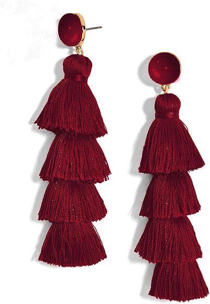 New Trend Beautiful Stud Burgundy Tassel Earrings for Women Set, Cute Earrings for Graduation pom... | Amazon (US)