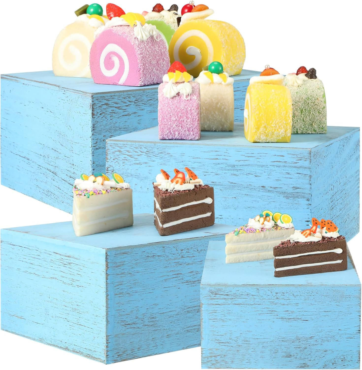 Nitial 4 Pcs Wooden Party Cupcake Display Stand Decoration Buffet Risers Country Style Wood Cupcake Dessert Display Stand Rustic Appetizer Cake Stand Food Display Storage Organizer for Party(Blue) | Amazon (US)