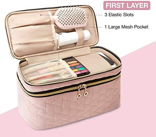 BAGSMART Makeup Bag Cosmetic Bag Large Toiletry Bag Travel Bag Case Organizer for Women, Pink | Amazon (US)