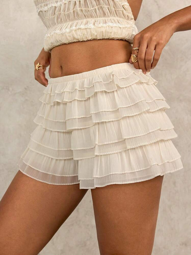 Swim Glamine Ruffled Cover-Up Top & Shorts, Simple & Fashionable, Suitable For Summer | SHEIN