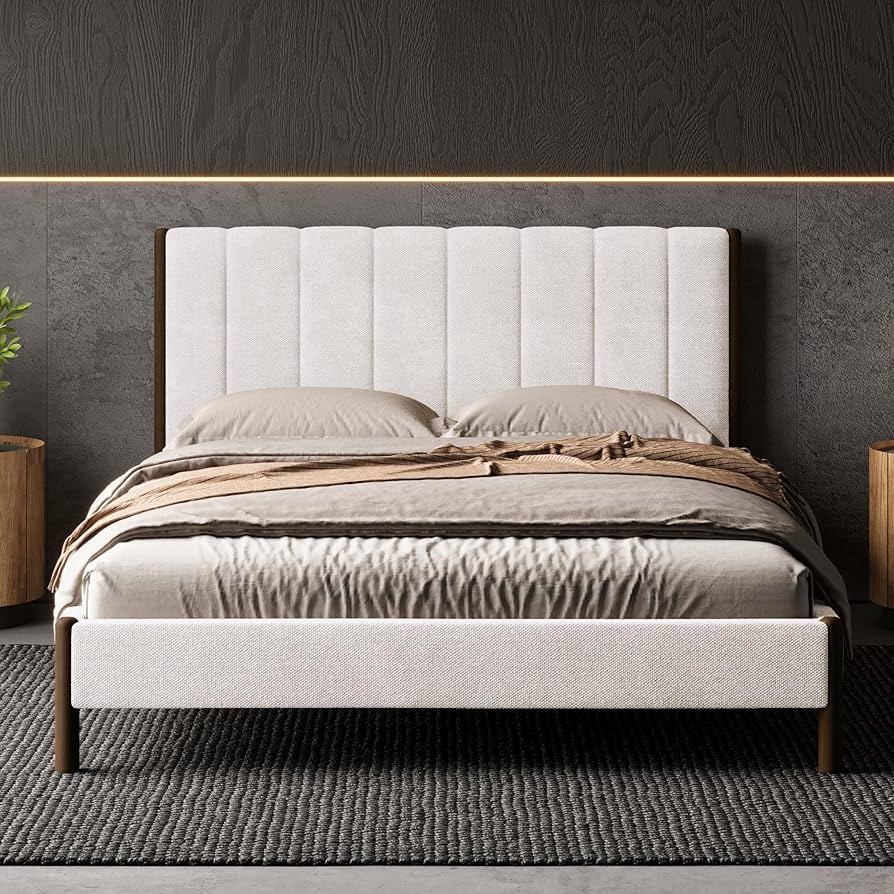 Omax Decor Exton Upholstered Platform Bed with Vertical Channel Tufted Headboard | Box Spring Not... | Amazon (US)