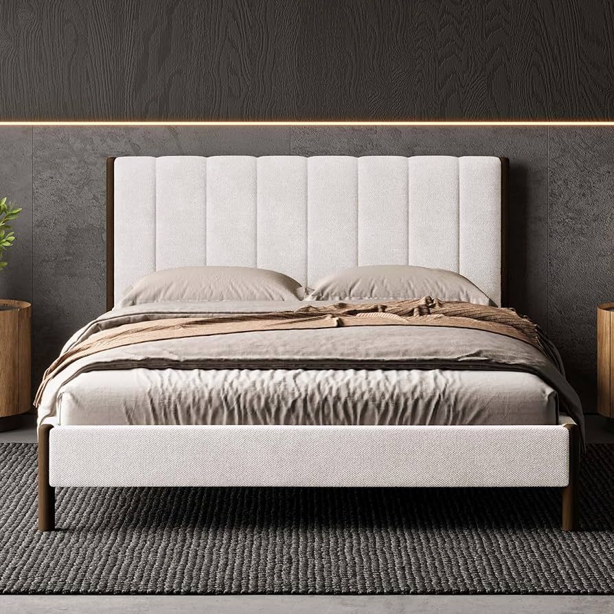 Omax Decor Exton Upholstered Platform Bed with Vertical Channel Tufted Headboard | Box Spring Not... | Amazon (US)