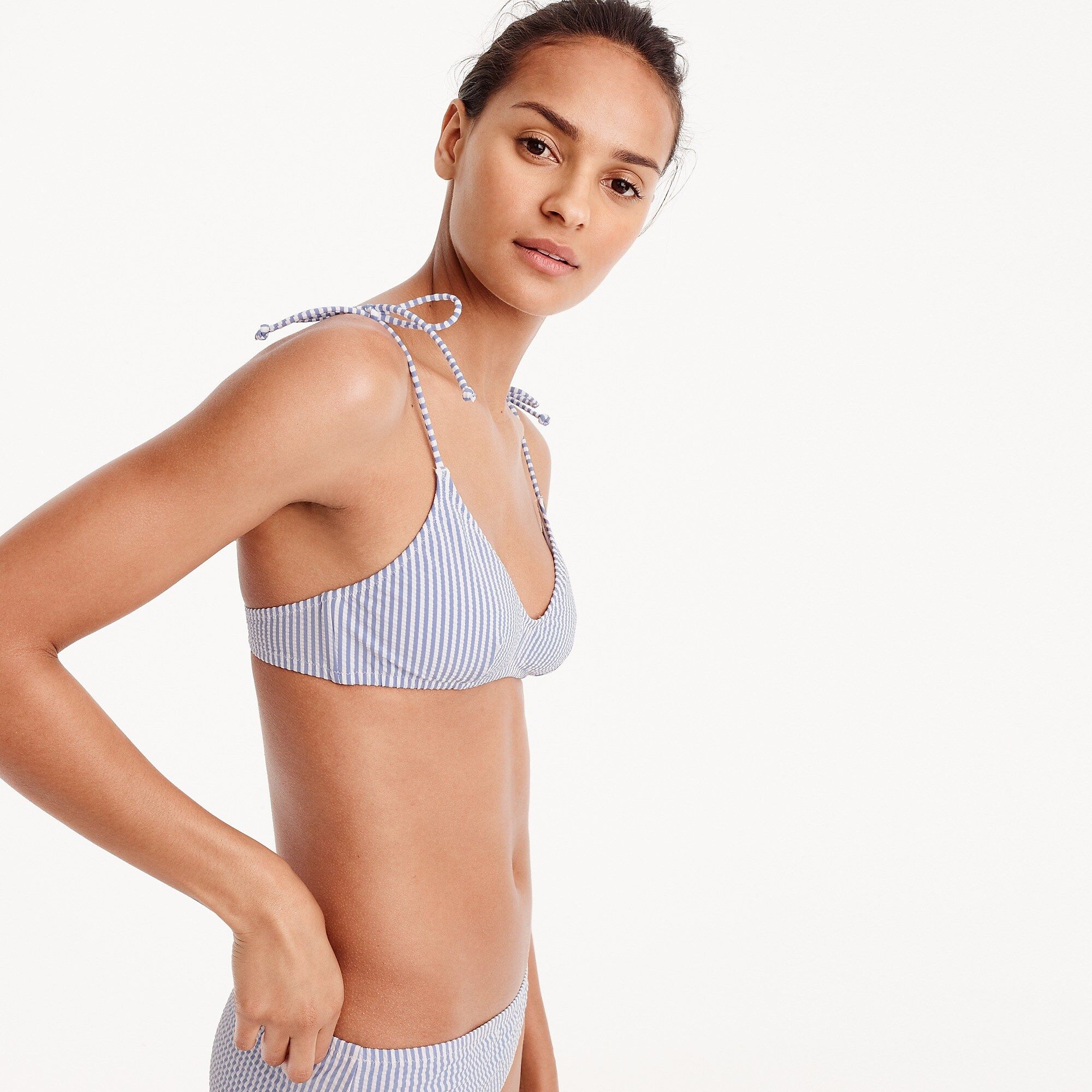 Shoulder-tie french bikini top in seersucker | J.Crew US