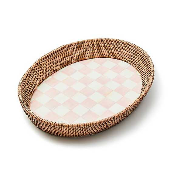 Rosy Check Large Enamel & Rattan Serving Tray | MacKenzie-Childs