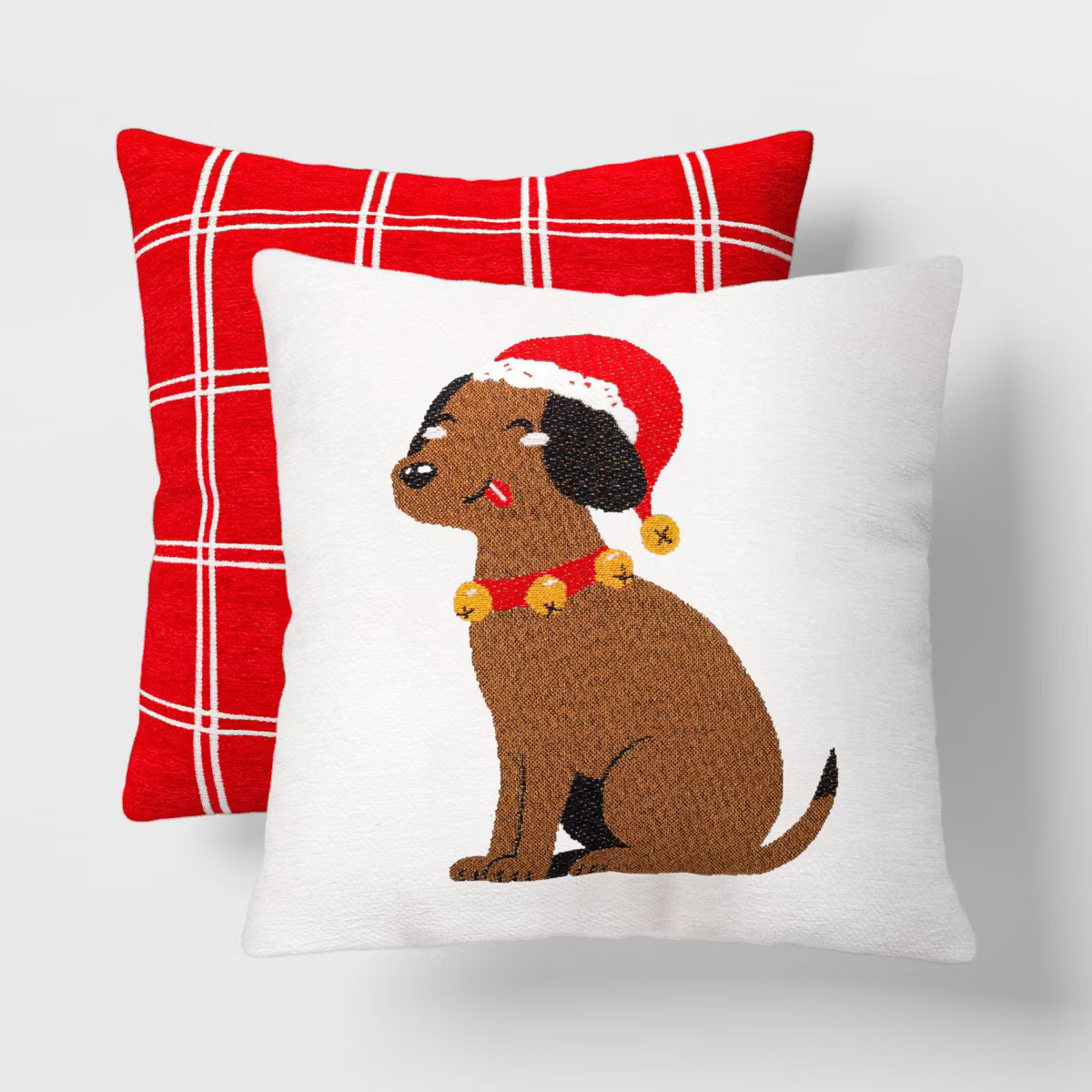 Christmas Puppy Jacquard Chenille Square Throw Pillow Ivory/Red - Wondershop™ | Target