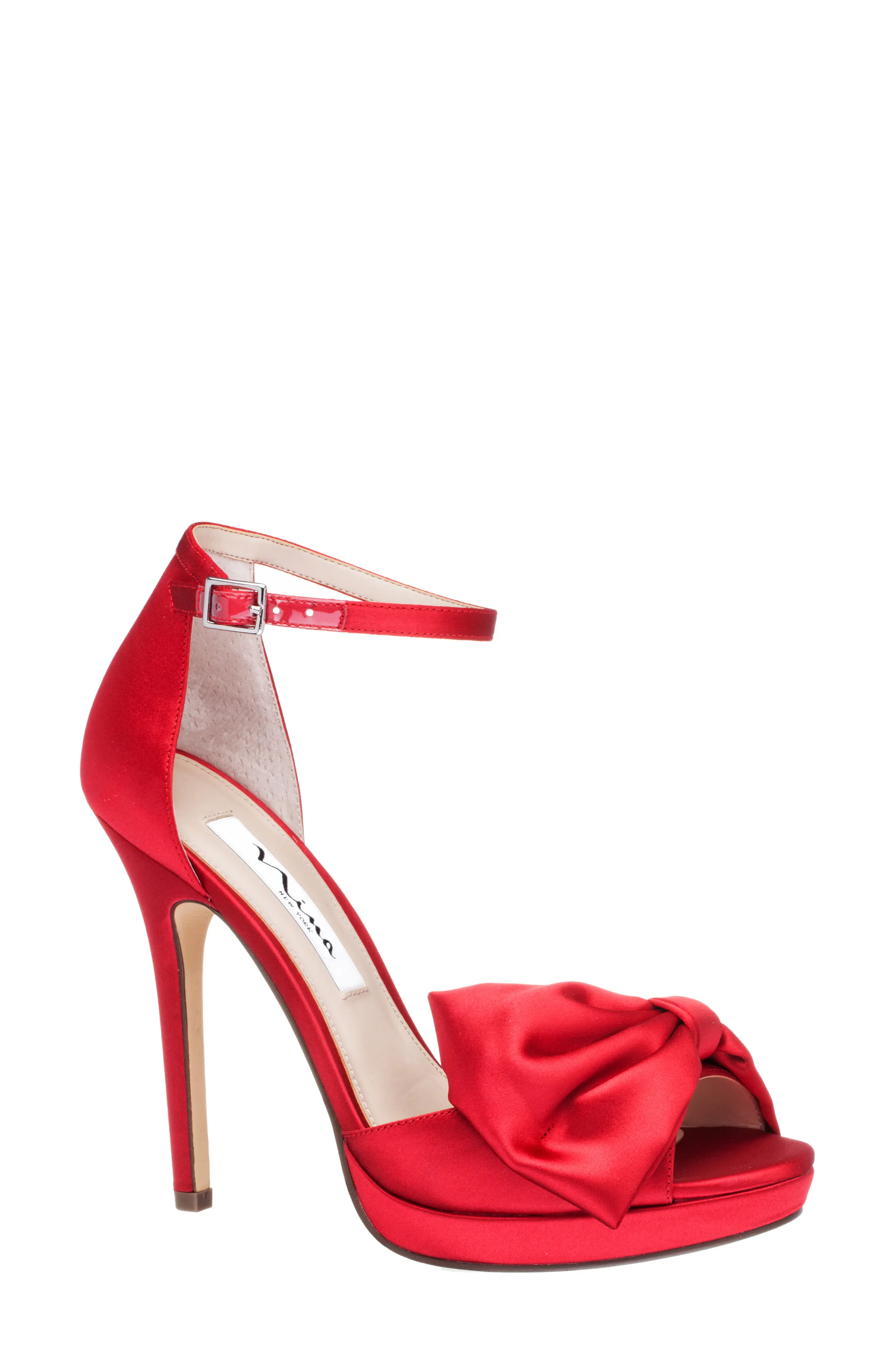Nina Flosie Ankle Strap Sandal in Ys Red Rouge Crystal Satin at Nordstrom, Size 8 | Nordstrom