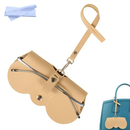 Soft Leather Sunglasses Bag, Portable Leather Glasses Case Holder Sunglasses Pouch, glasses Organizer Bag with Strap (Coffee) | Amazon (US)