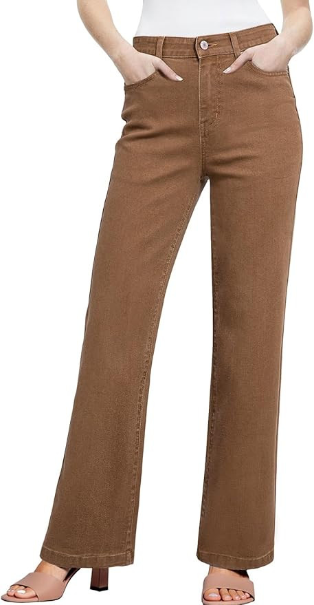 Sidefeel Women's Wide Leg Jeans High Waisted Tummy Control Stretchy Straight Leg Elastic Waist Tr... | Amazon (US)