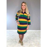 Mardi Gras Stripe Rugby Dress | Purple, Green, & Gold Parade Carnival Clothing Apparel For Women Fat | Etsy (US)