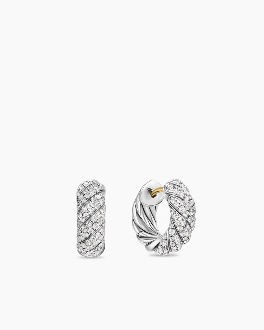 David Yurman | Sculpted Cable Hoop Earrings in Sterling Silver with Diamonds, 14.4mm | David Yurman