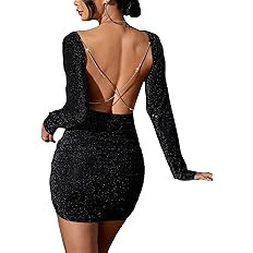 WDIRARA Women's Printed Drawstring Side Round Neck Marble Long Sleeve Bodycon Mini Dress | Amazon (US)