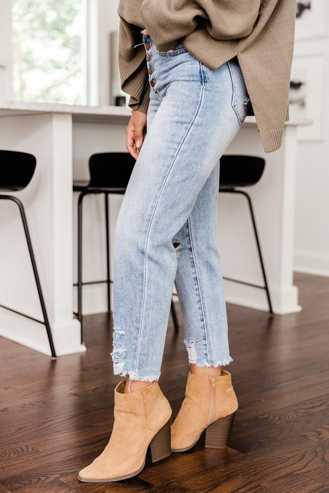 Lucy Distressed Girlfriend Medium Wash Jeans | The Pink Lily Boutique