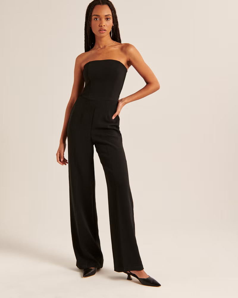 Strapless Premium Crepe Jumpsuit | Black Jumpsuit Wedding | Maternity Jumpsuit | Beach Vacation  | Abercrombie & Fitch (US)