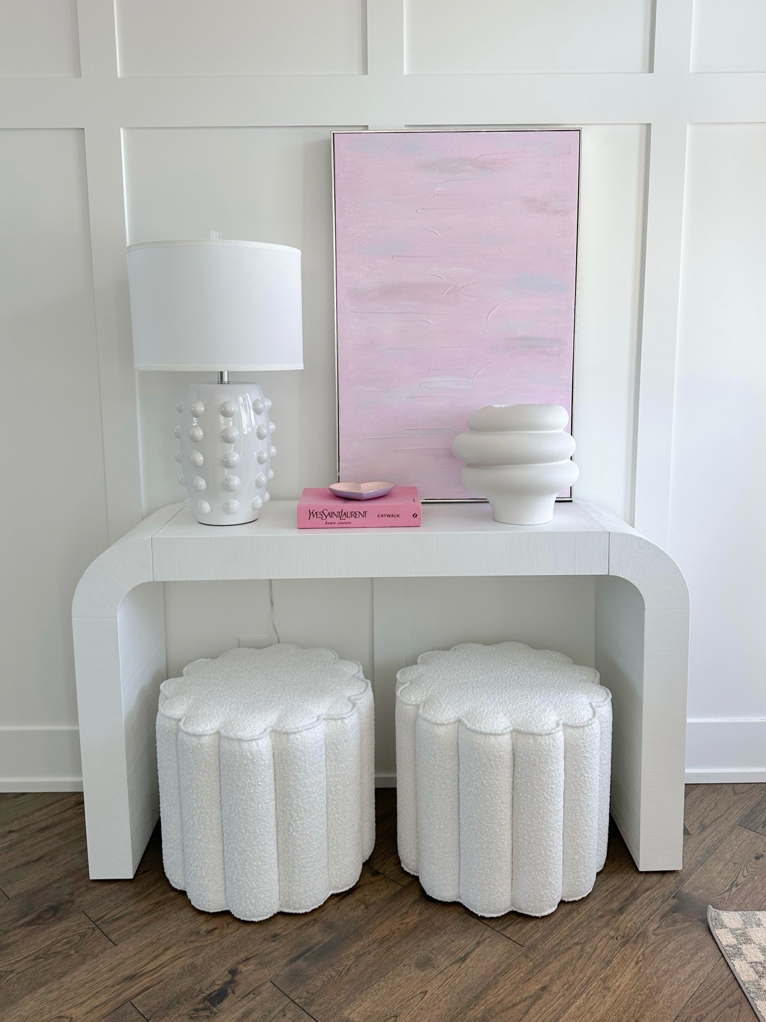 I’m obsessed with these scalloped ottomans 

#LTKHome #LTKFindsUnder100
