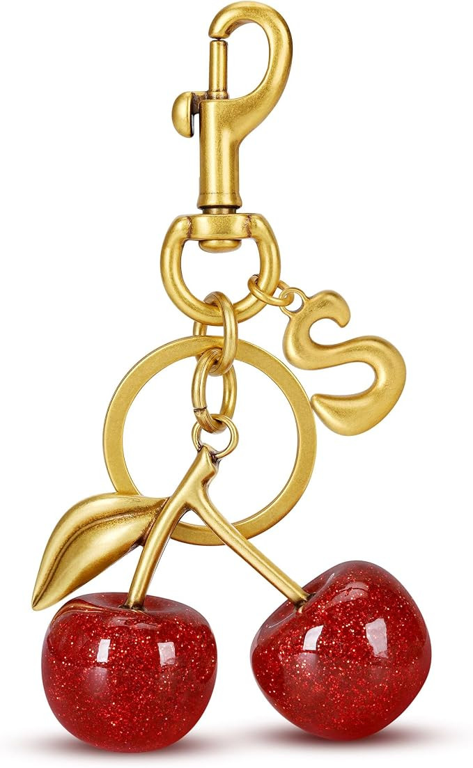 Cherry Initial Bag Charm for Handbags, Cute Letter Cherry Purse Keychain for Women | Amazon (US)