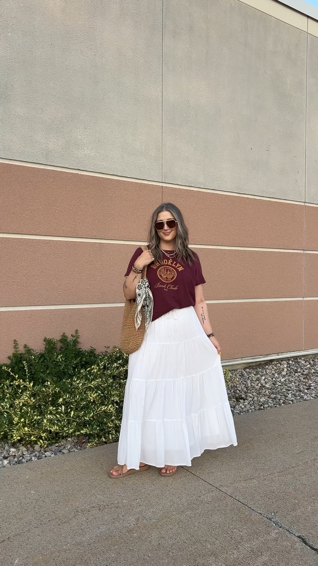 Summer to fall transition outfit! Sized up to XL in the tee for an oversized fit, Canadian link under “similar products”. My white maxi skirt is old from Aerie, linked similar! I’m a 9.5-10 shoe and wear a 10 in the crocs sandals, Canadian link under “similar products”

#LTKfall #LTKsale #LTKsummer