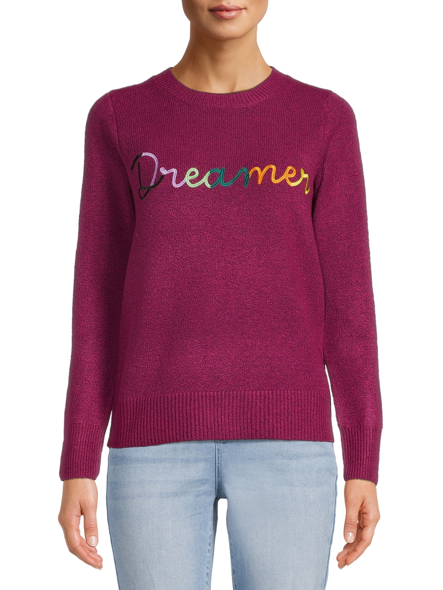 Time And Tru Women's Print Crewneck Sweater - Walmart.com | Walmart (US)