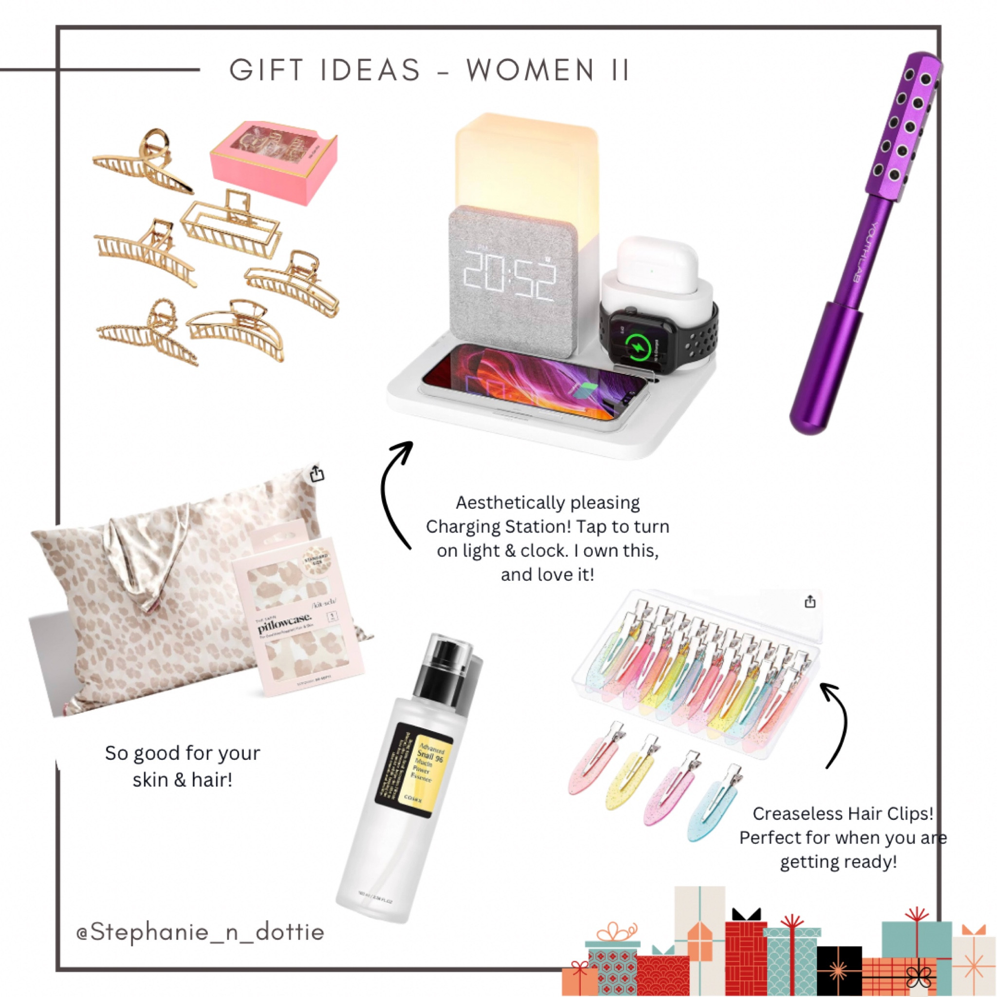 2023 Gift Guide Women 
2023 Gift Ideas Women 
Gift idea Moms
Gift idea Wives
Gift idea sisters
Gift Idea Friends
Silk pillowcase
Gold claw clips
Charging station 
Aesthetic Room decor 

#LTKbeauty #LTKHoliday #LTKGiftGuide