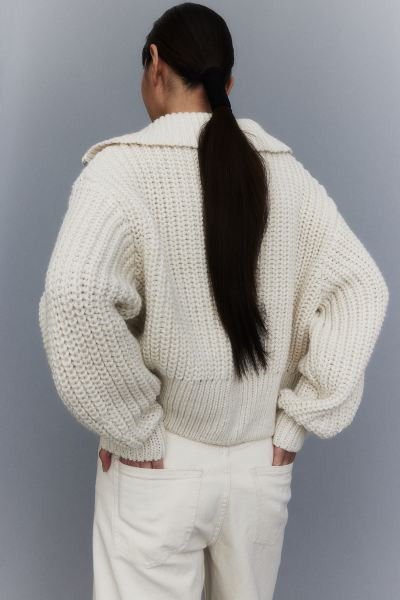 Chunky-knit Half-zip Sweater - Cream - Ladies | H&M US | H&M (US + CA)