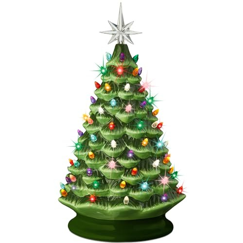 Best Choice Products 18-inch Ceramic Christmas Tree, 18 inch green ceramic Christmas tree with multicolored bulbs