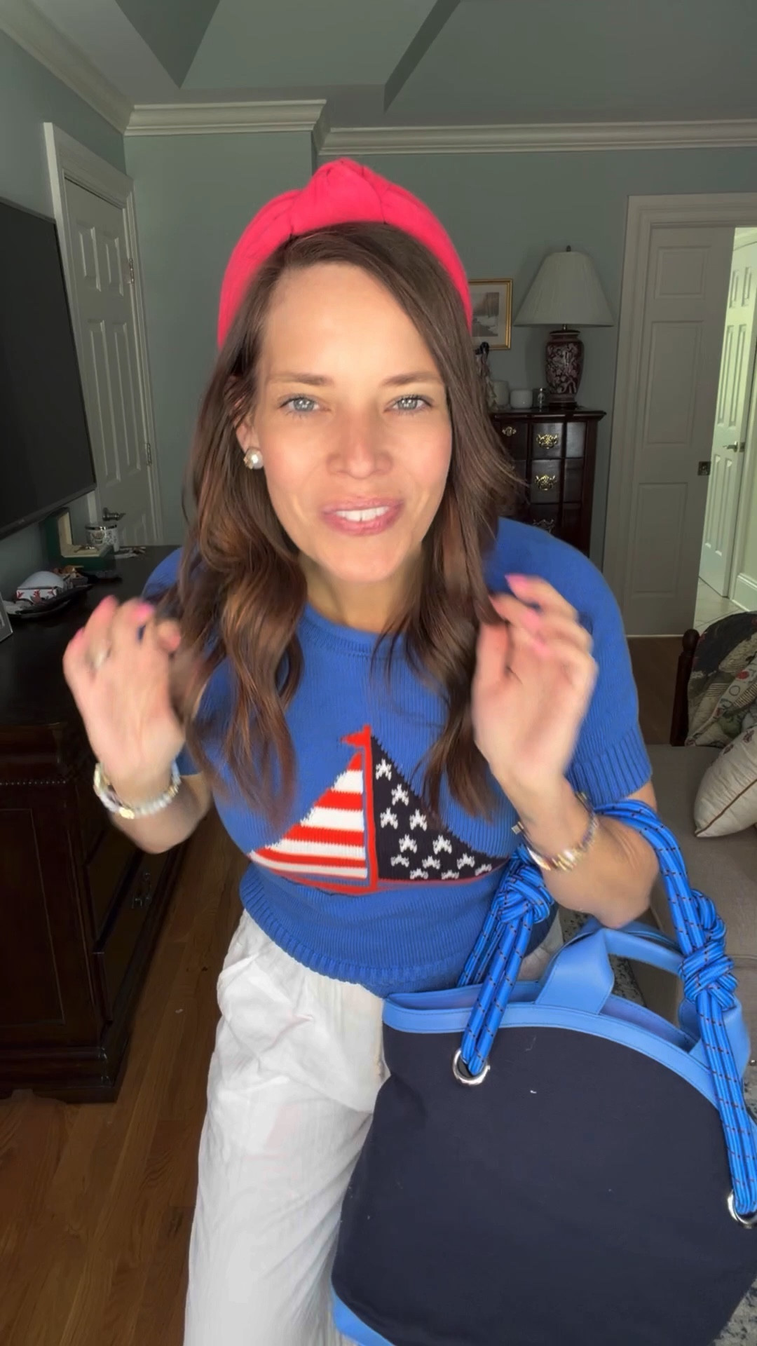 Preppy Patriotic Summer Outfit | Flag Sweater Tee, Gauze Pants & Raffia Sandals 🇺🇸❤️💙


A preppy patriotic look that’s perfect for summer 🇺🇸❤️💙 This flag sweater tee paired with lightweight crinkle gauze pants is such an easy, breathable outfit for warm days. I added a red knotted headband for a fun pop of color and styled it with raffia sandals and a navy canvas tote for that effortless coastal vibe ⚓️✨

Perfect for Memorial Day, Fourth of July, beach trips, vacation, or casual summer days when you want to look cute but stay comfy ☀️

preppy patriotic outfit, 4th of july outfit, memorial day outfit, red white and blue outfit, flag sweater outfit, coastal summer outfit, beach outfit ideas, gauze pants outfit, lightweight summer outfit, casual chic outfit, affordable fashion finds, Walmart outfit ideas, Old Navy gauze pants, Target sandals outfit, Amazon headband outfit, coastal grandmother style, summer vacation outfit, everyday summer style, comfy summer outfit, nautical outfit

#LTKootd #LTKOver40 #LTKmomlife