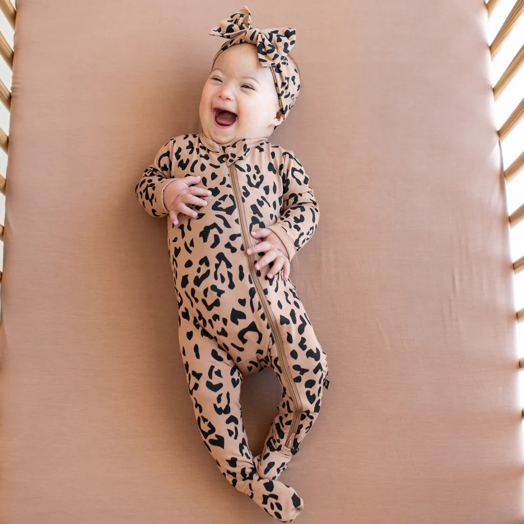Zippered Footie in Latte Leopard | Kyte Baby