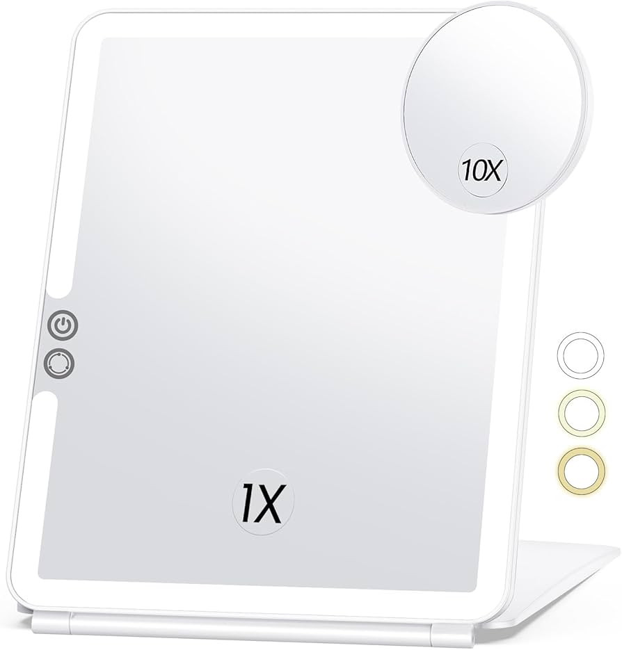 Large Makeup Mirror, Travel Lighted Makeup Mirror, 3 Color Lighting, Rechargeable 2000mAh Battery... | Amazon (US)
