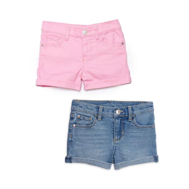 Wonder Nation Baby Girls & Toddler Girls Adjustable Waist Stretch Denim Roll Cuff Jean Shorts, 2-... | Walmart (US)