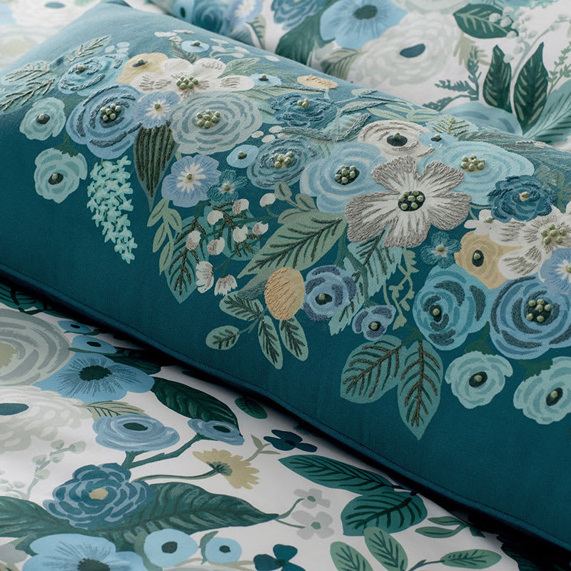 Garden Party Decorative Lumbar Pillow Cover - Blue Multi | The Company Store