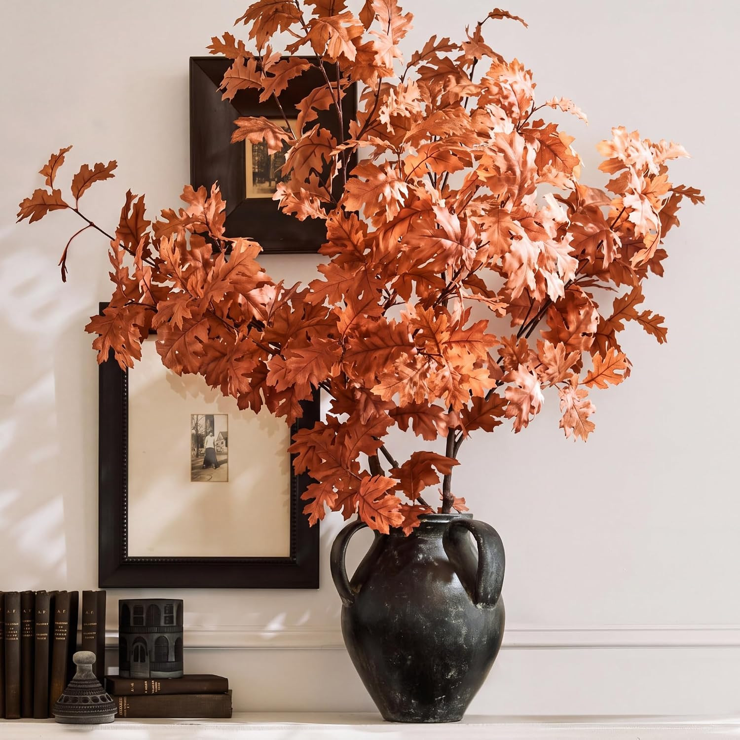 Wavwavw 6 Pcs Fall Artificial Oak Leaves Stem Decor 32in, Orange-red | Amazon (US)