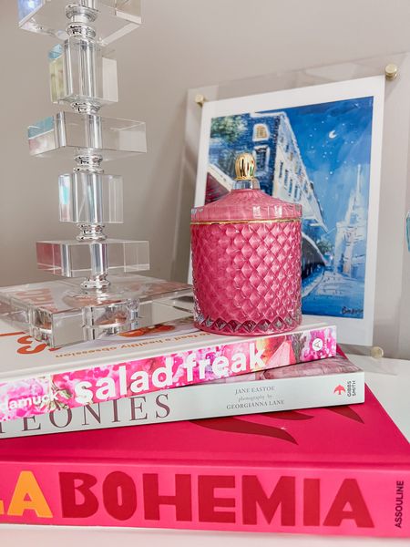 Coffee table books. Pink glass jar. Acrylic table lamp  

#LTKhome #LTKunder50 #LTKstyletip