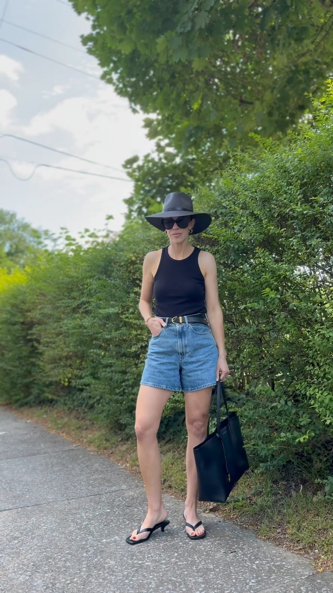 90’s minimal outfit, tank top with high rise denim shorts, kitten heel thong sandals, @Janessa Leone straw hat

#LTKSeasonal #LTKOver40 #LTKSaleAlert