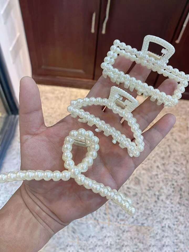 3pcs Faux Pearl Decor Hair Claw | SHEIN