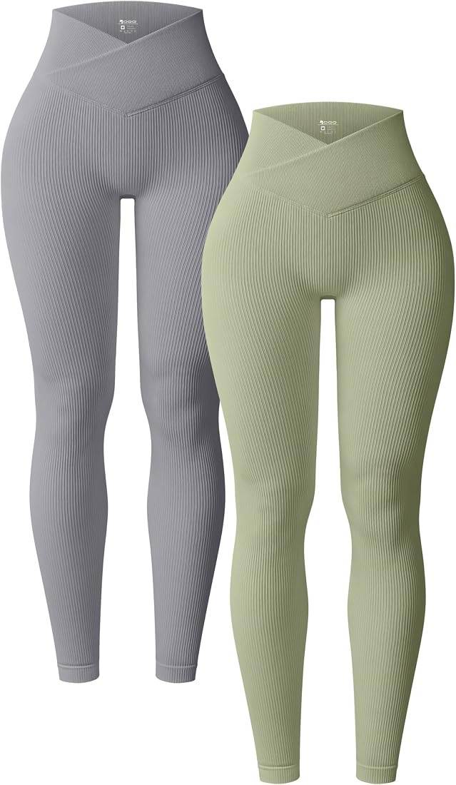 OQQ Women's 2 Piece Yoga Leggings Ribbed Seamless Workout High Waist Cross Over Athletic Exercise... | Amazon (US)