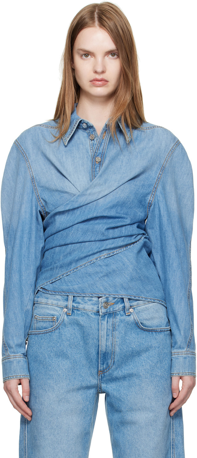 Mugler - Blue Wrapped Chambray Shirt | SSENSE