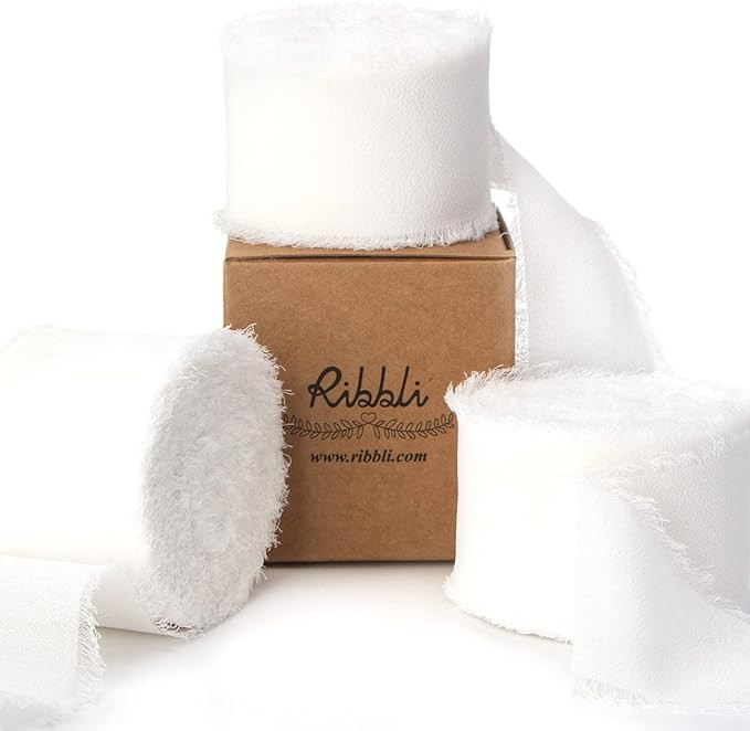 Ribbli White Chiffon Ribbon - 1.5 inch x 30 Yard Handmade Silk, Fringe Chiffon for Wedding Invita... | Amazon (US)