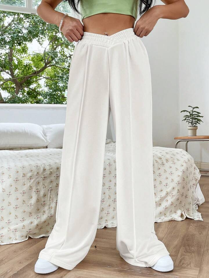SHEIN EZwear Solid Wide Leg Pants | SHEIN
