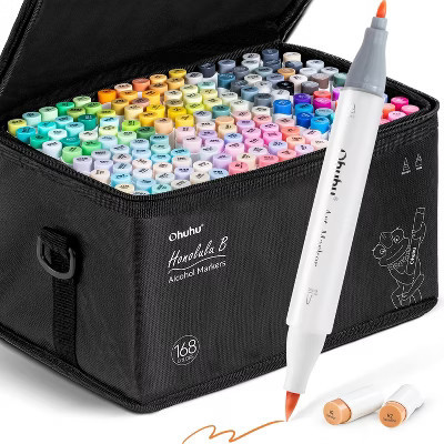 Ohuhu Alcohol Markers Brush Tip: 168-Color Double Tipped Art Marker Set for Artist Adults Coloring Illustrations -Honolulu B -Brush & Fine -Refillable | Target