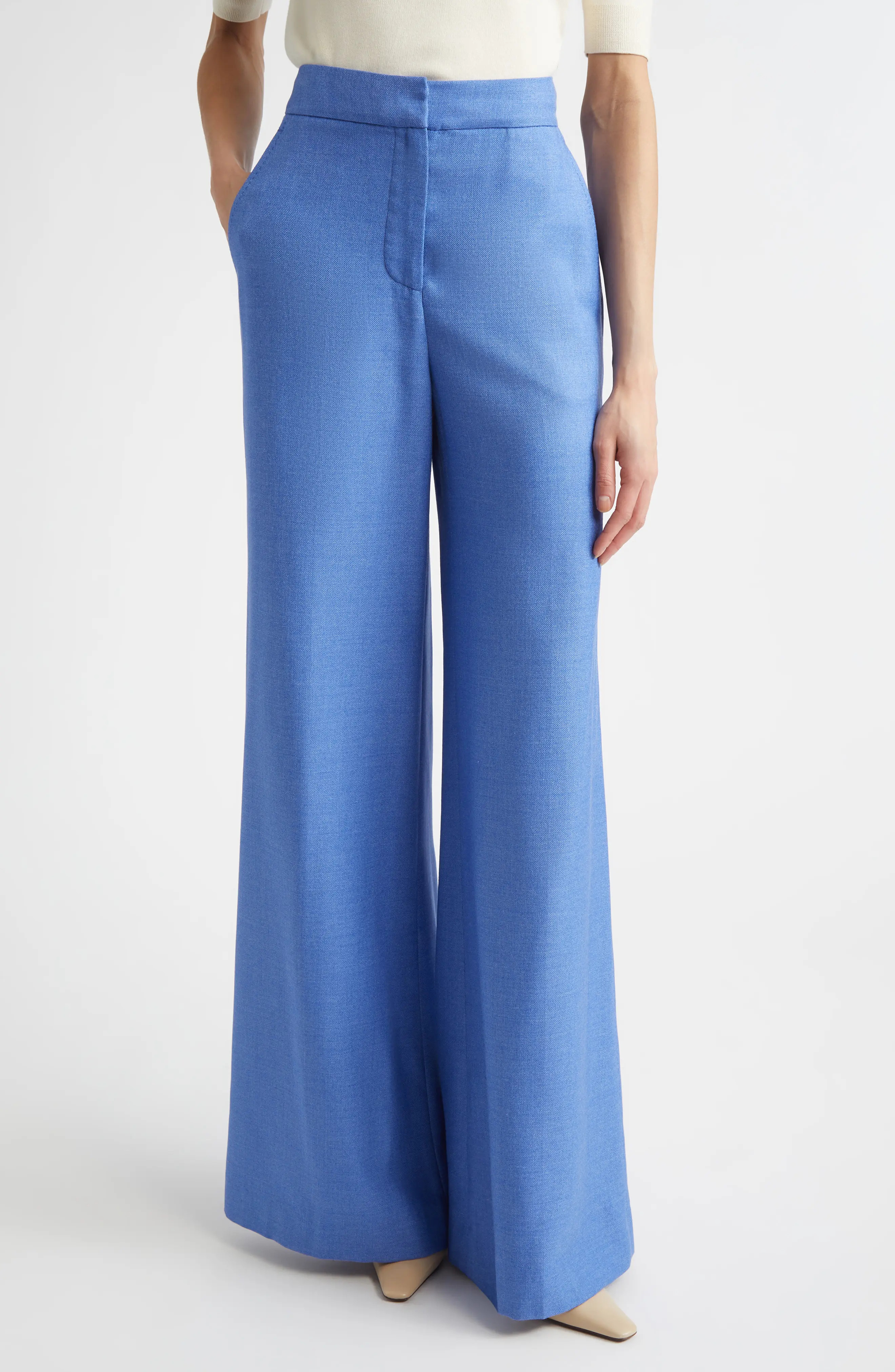 ST. JOHN Silk & Wool Wide Leg Trousers in Periwinkle at Nordstrom, Size 2 | Nordstrom