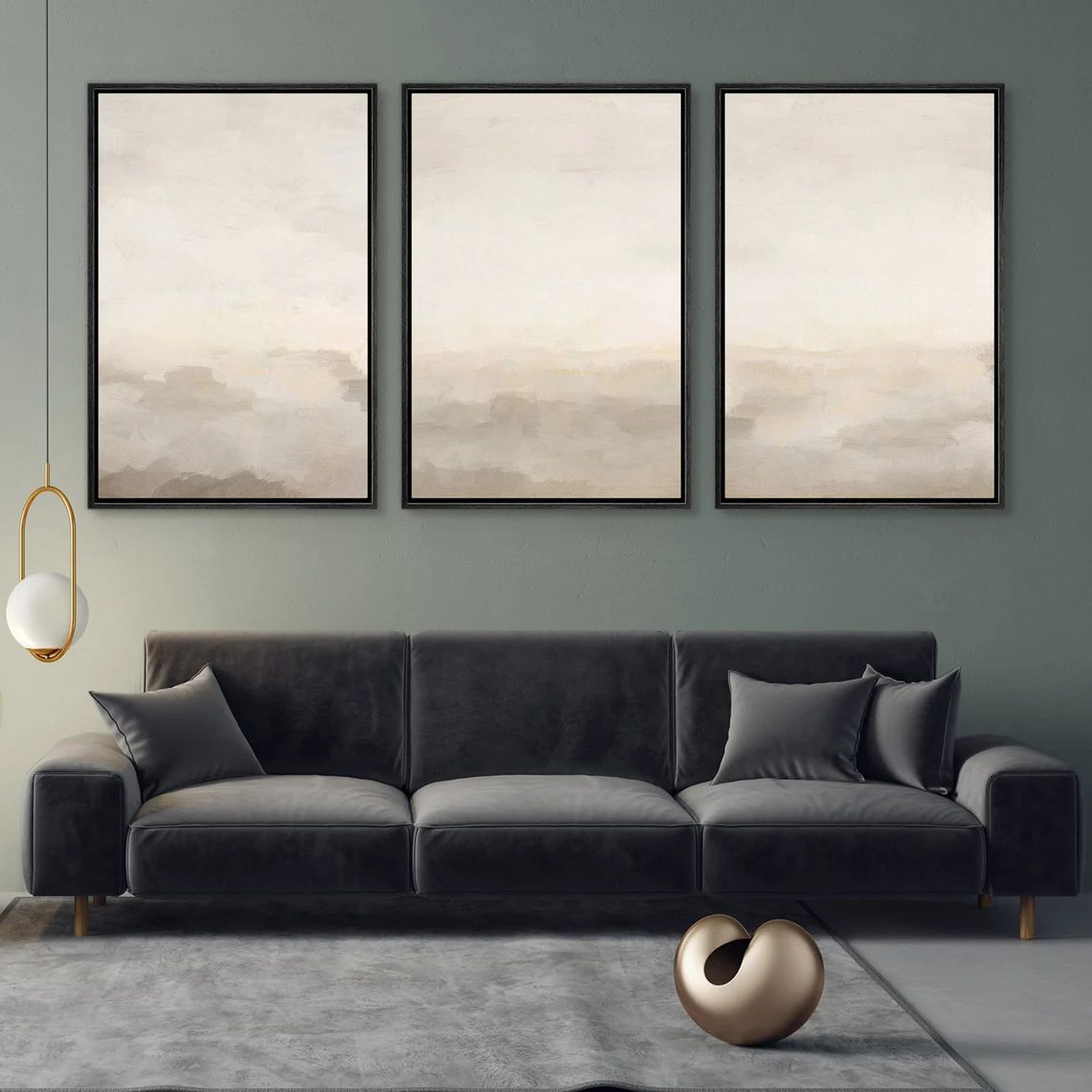 Framed Canvas Wall Art Set of 3 Beige Abstract Painting Prints Minimalist Modern Art Neutral Home... | Etsy (US)