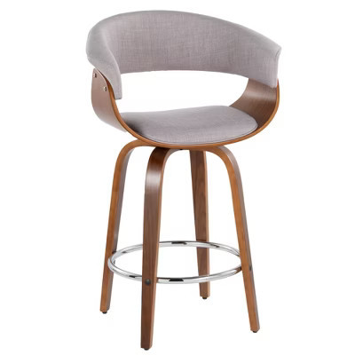 26" Mid-Century Modern Counter Stool with Swivel, Fabric Seat, Bent Wood Legs and Round Metal Footrest for Kitchen or Home Bar, Set of 2 | Target