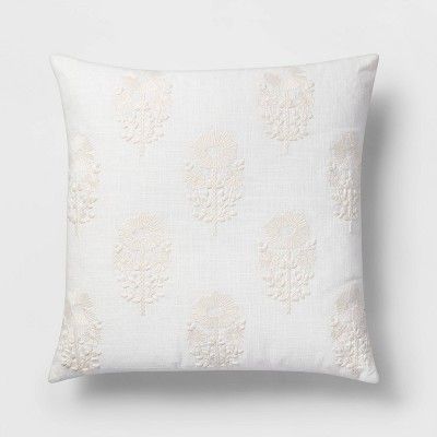 Square Embroidered Floral Pillow White - Threshold™ | Target