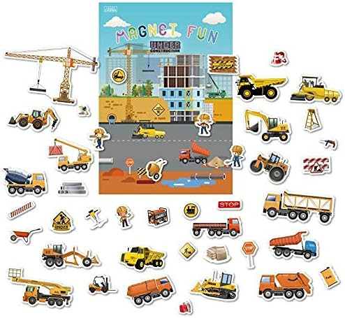 Magnetic Portable Playboard Construction Site Engineering Vehicles (44 Pcs) | Amazon (US)